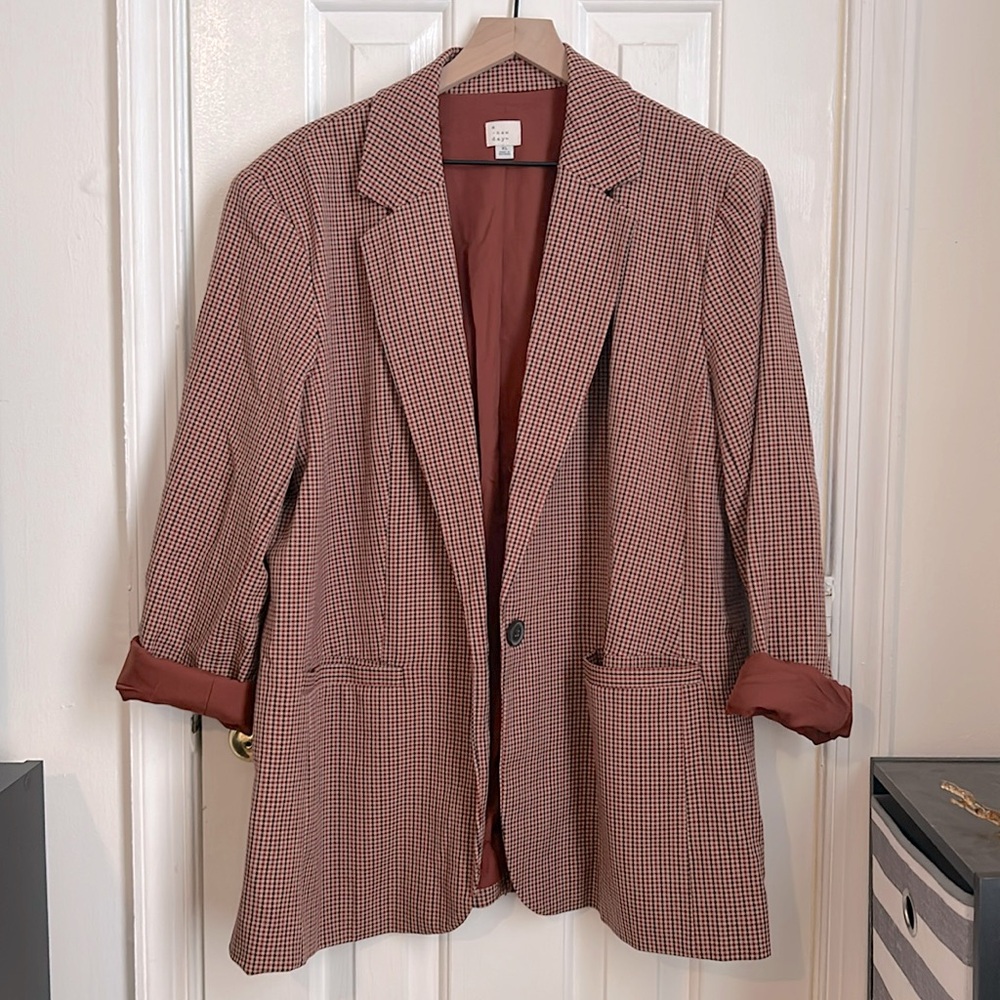 A New Day plaid blazer XL rust orange and brown